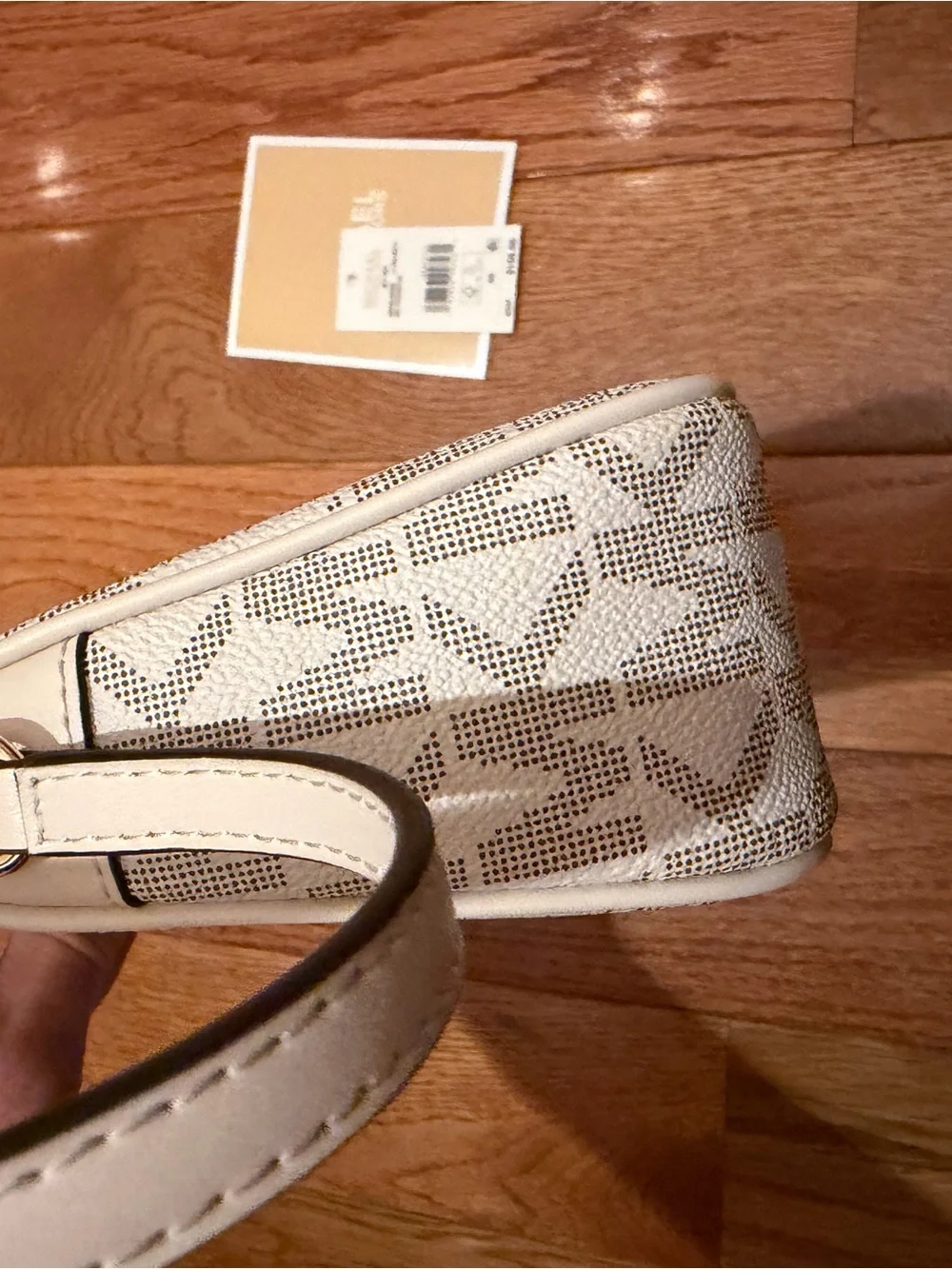 Michael Kors Cream and Taupe MK Logo Crossbody Bag